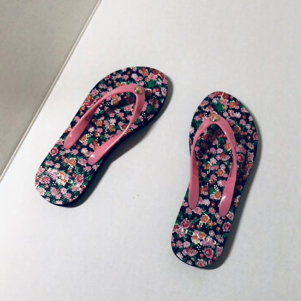 NWT Coach pink and black floral flip flops - Picture 6 of 7
